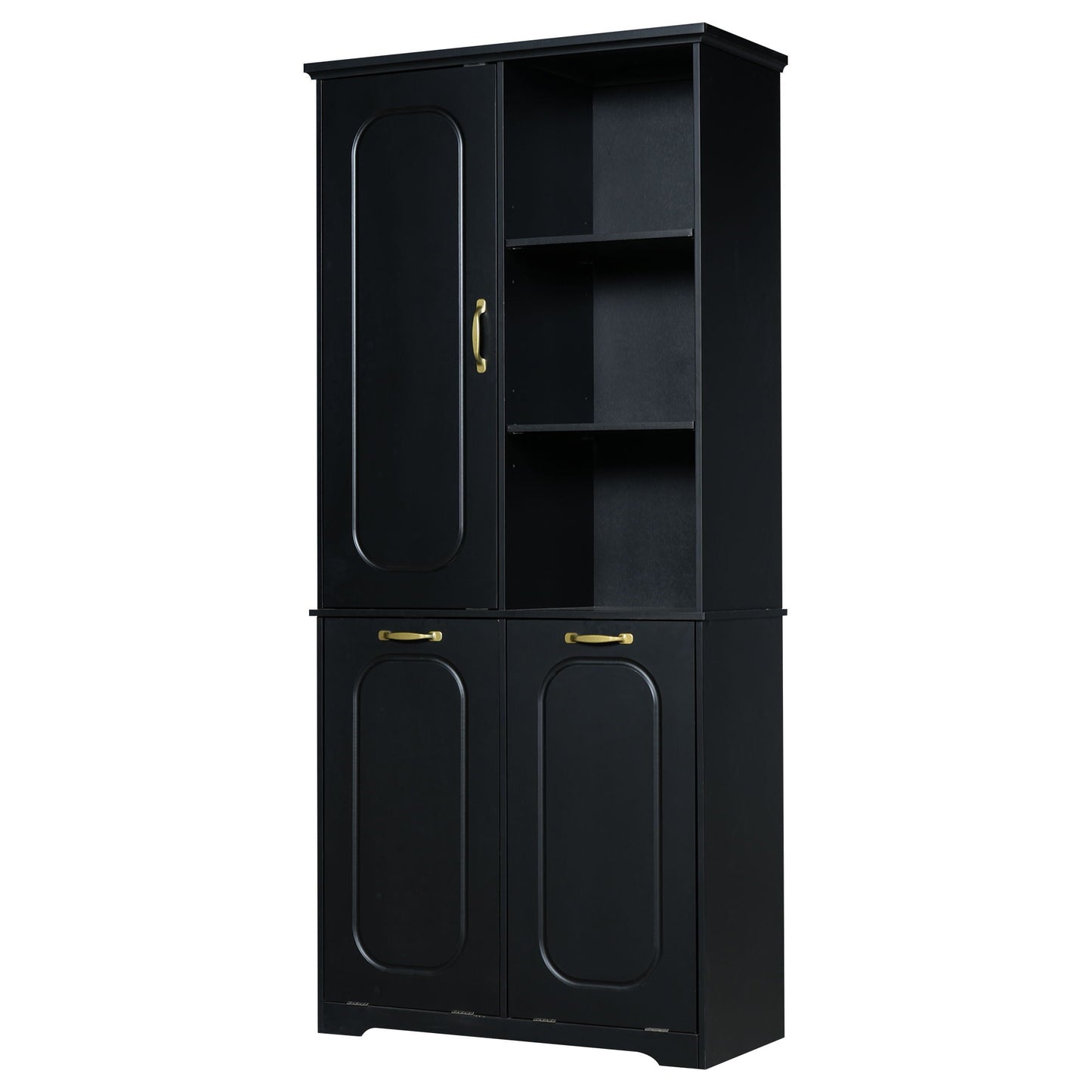 Freestanding Tall Storage Cabinet With 2 Tilt-Out Hampers