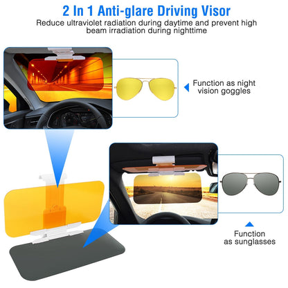 Sun Visor Extender for car 2 in 1 Anti-glare Driving Visor with Adjustable View Angles Day Night Automobile Sun Anti-UV Block Visor for Clearer Vision