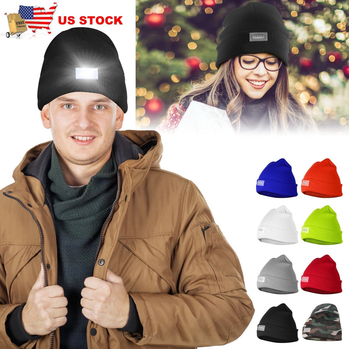 Unisex 5 LED Knitted Beanie Winter Warm Hat Camping Jogging Running Cap Headlamp