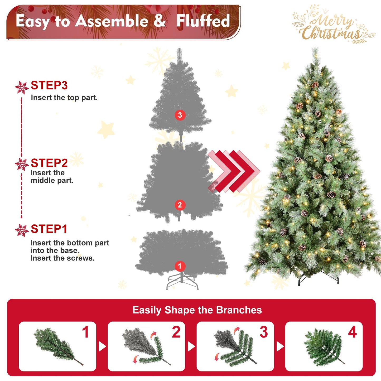 8FT Christmas Tree with 550 Warm Lights