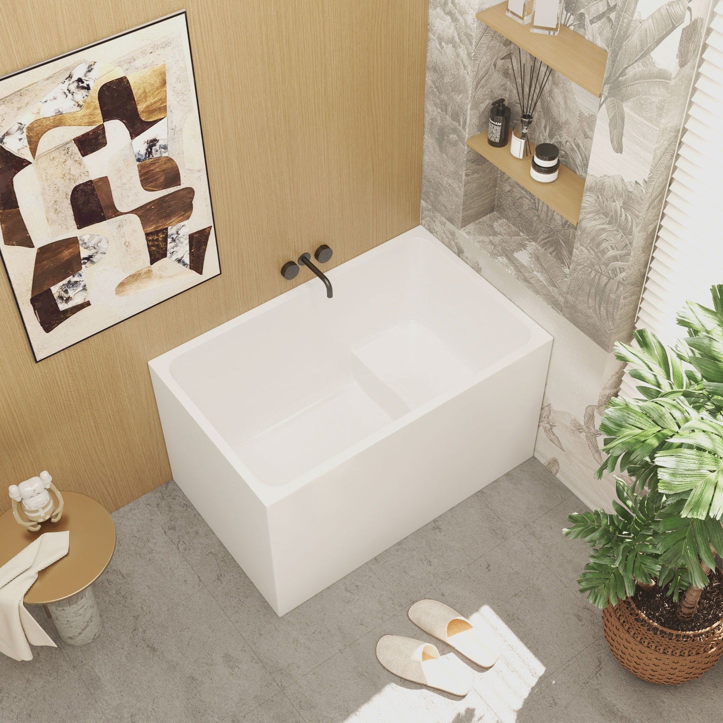 Gloss Freestanding Bathtub With Built In Seat