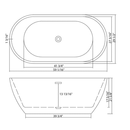 Elegant Oval Freestanding Bathtub, Overflow & Pop Up Drain
