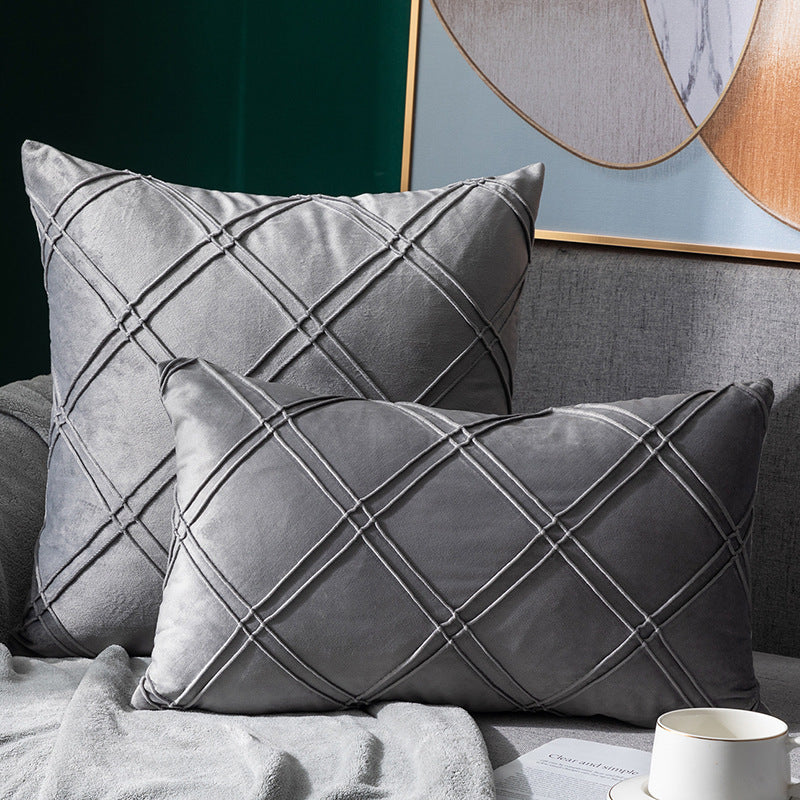 Pure Color Velvet Plaid Pillowcase Home Sofa Bedside Pillow Short Plush Cushion