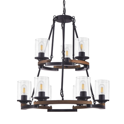 9-Light Vintage Wagon Wheel Chandelier