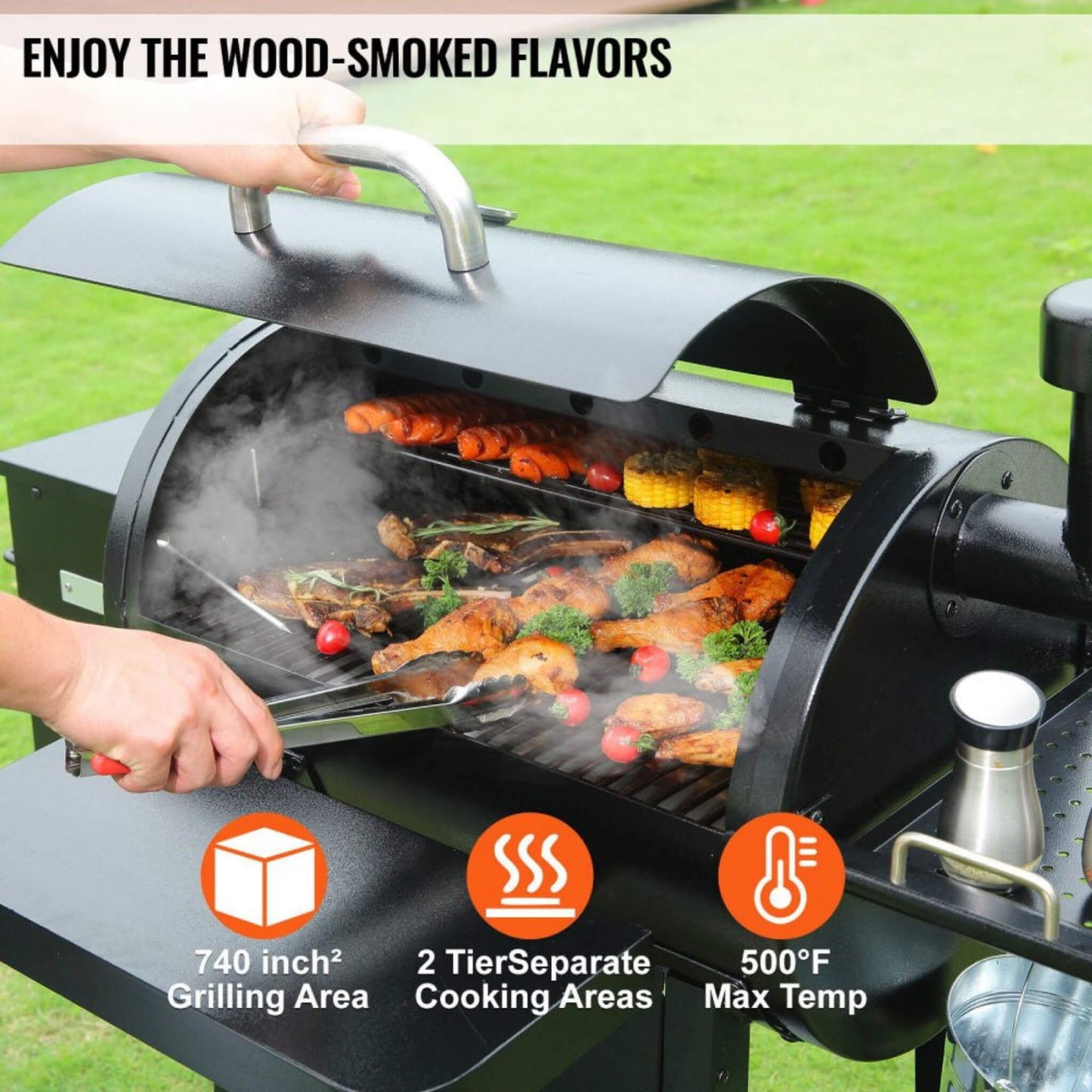 53-Inch Heavy-Duty Portable Wood Pellet BBQ Grill With Cart (SAK93641)