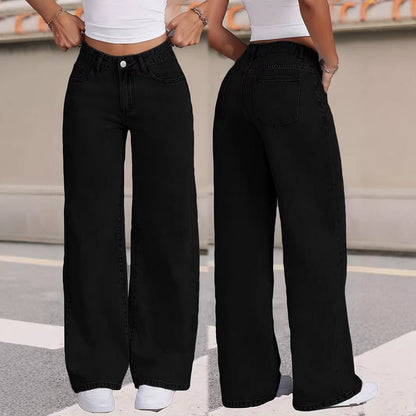 Draped Floor-length Black Straight-leg Jeans