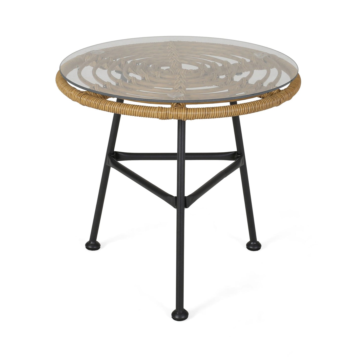 Petrichor Outdoor Side Table with Tempered Glass and Steel Frame