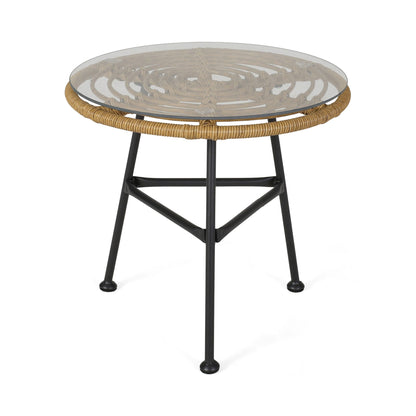 Petrichor Outdoor Side Table with Tempered Glass and Steel Frame