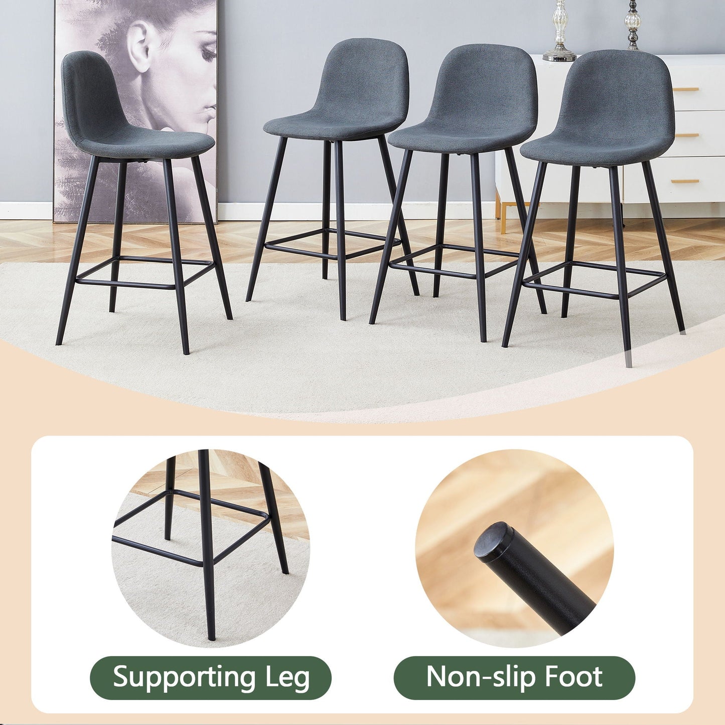 Modern Bar Chair Rounded Backrest (Set of 2)