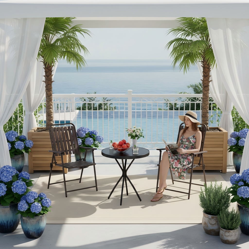 3-Piece Outdoor Patio Furniture Set with Foldable Chairs & Tempered Glass Table