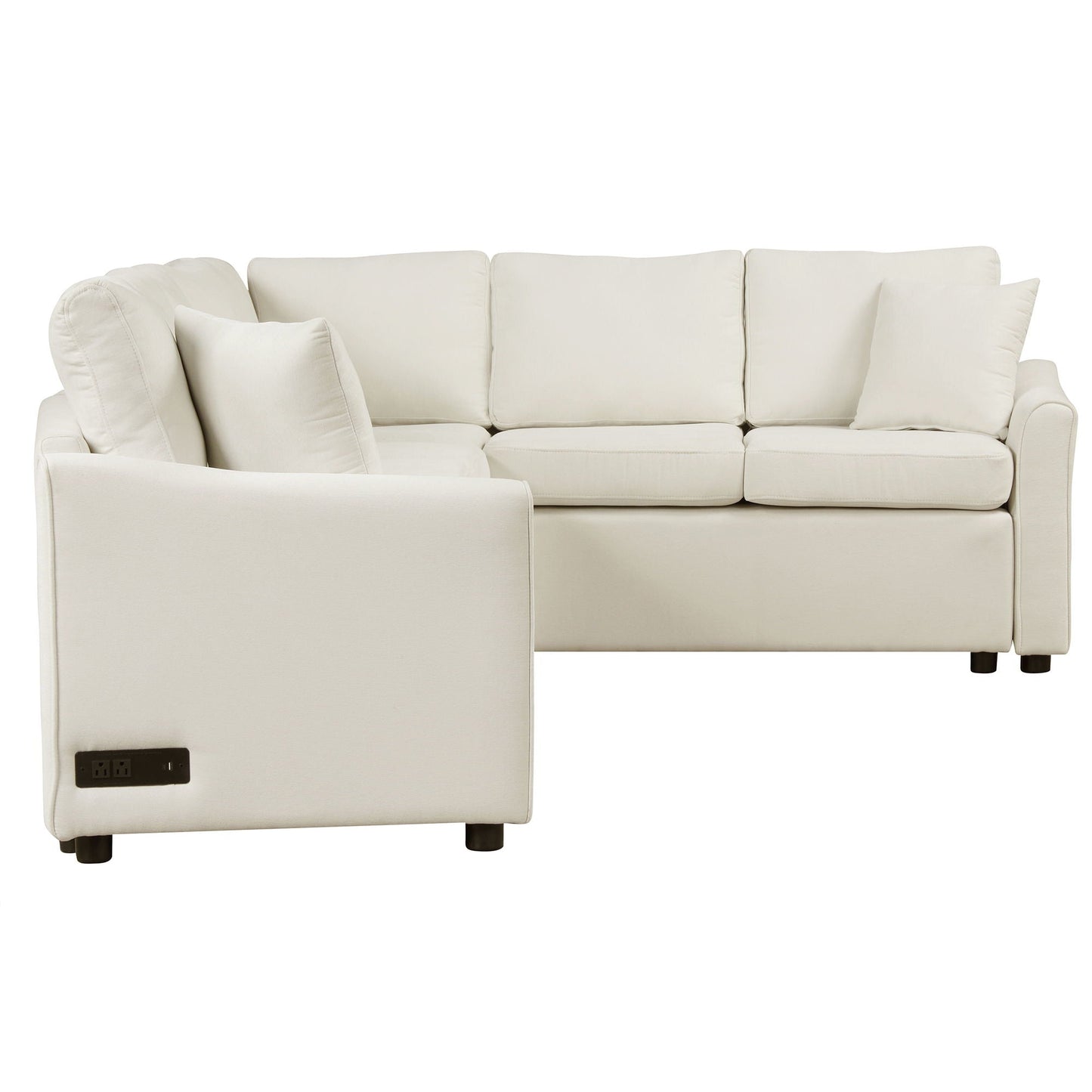L-Shaped Sofa Convertible Sofa Bed Pull Out Sofa Sleeper With Two Back Pillows, Two USB Ports And Two Power Sockets For Living Room