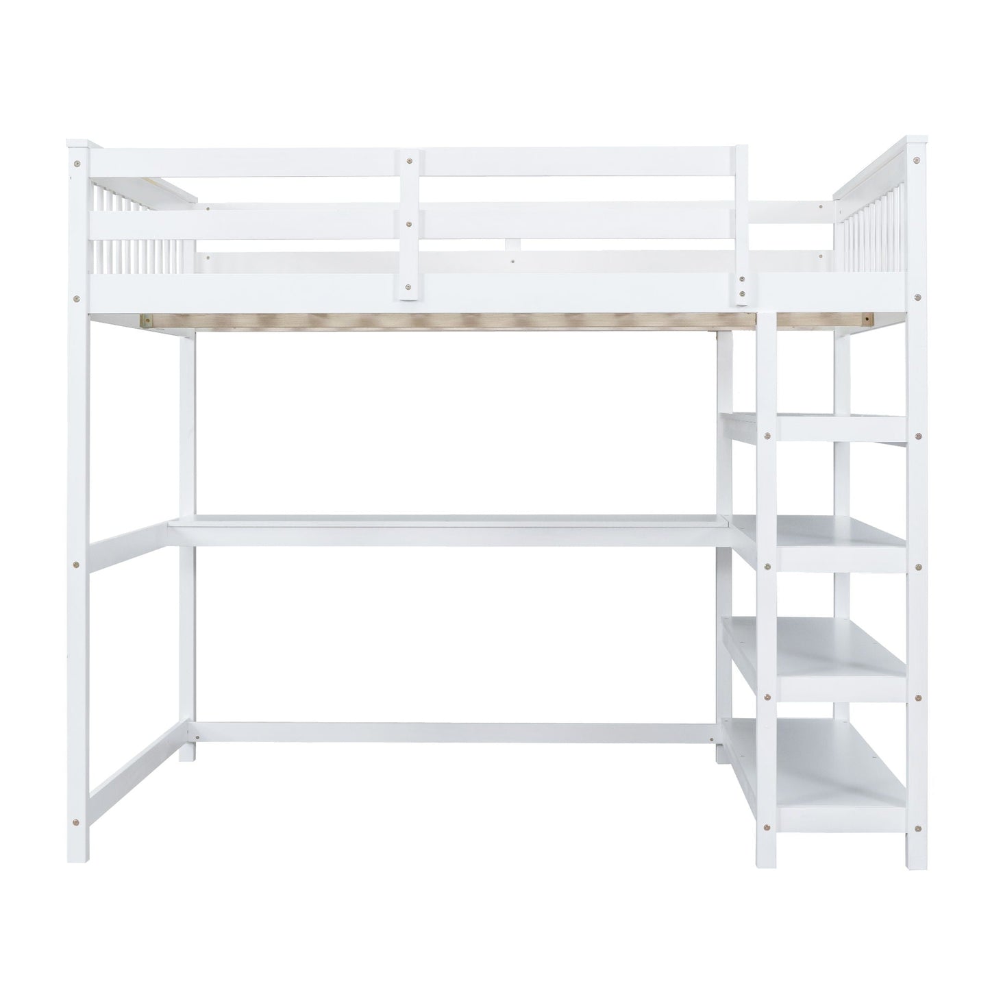 Loft Bed With Storage Shelves And Under Bed Desk