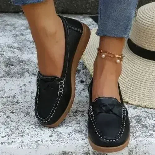 Wedge Heel Loafers - Woven PU Shoes | Femstylo