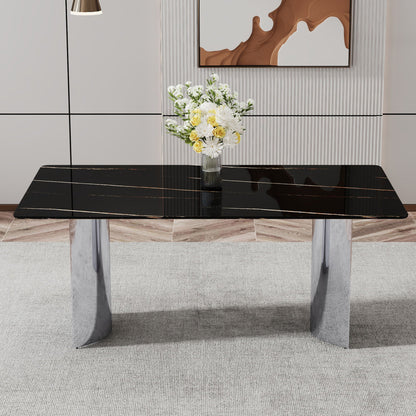 Modern Minimalist Dining Table With Marble Glass Top