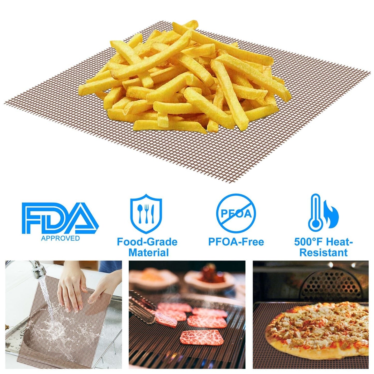 BBQ Grill Mat Non-Stick Mesh Mat Baking Sheet Liner Reusable Reversible Washable for Outdoor Gas Charcoal