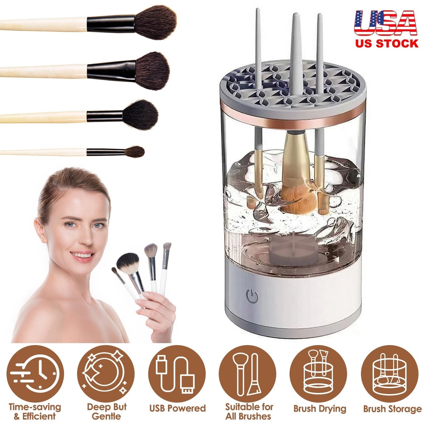 3 In 1 Makeup Brush Blender Cleaner Automatic Makeup Brush Cleaner Machine  USB Powered Brush Drying Storage Suitable For All Types of Brushes