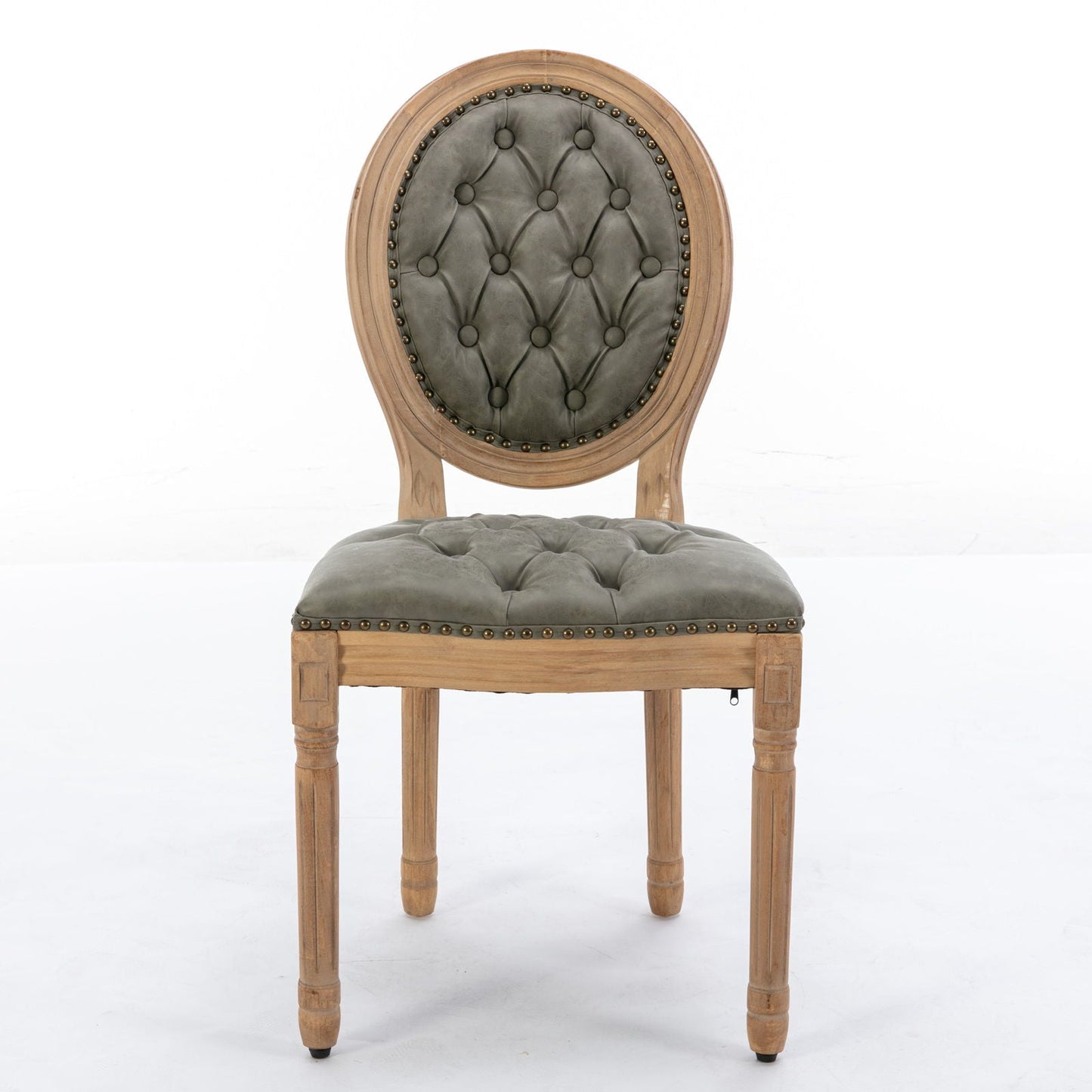 French Style Solid Wood Frame Antique Painting, Hand-Pulled Buckle Decoration Artificial Dining Chair With Nailhead Trim, Wood Legs