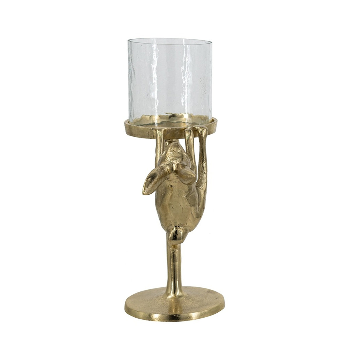 7.9x4x11' Gold Rabbit Pillar Candle Holder with Clear Glass Hurricane Shade