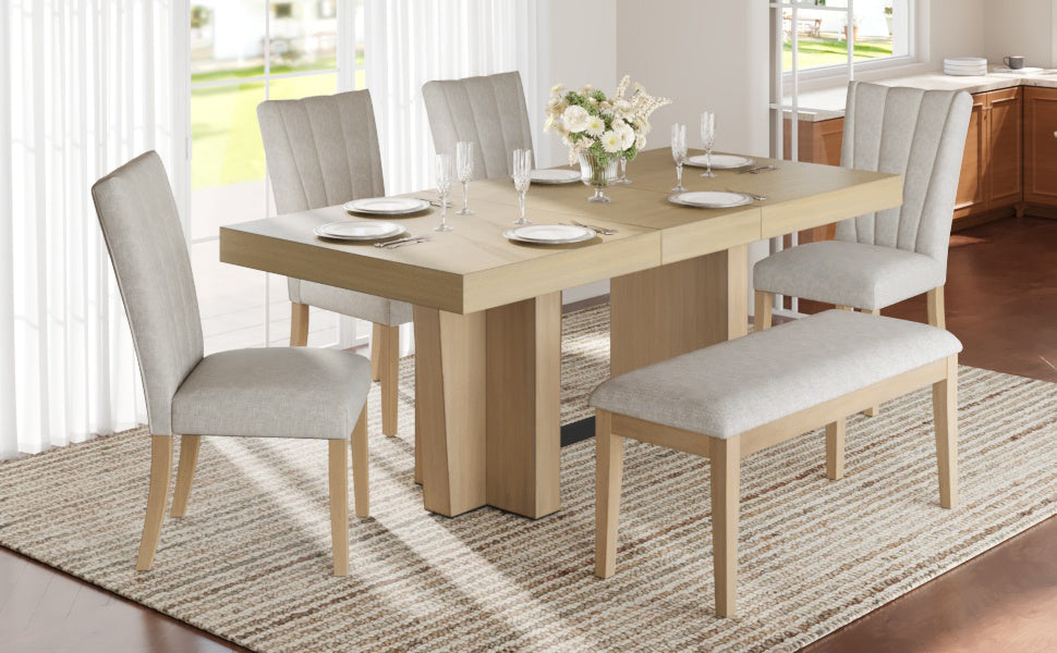 TOPMAX Farmhouse Extendable Wood Dining Table Set for 6