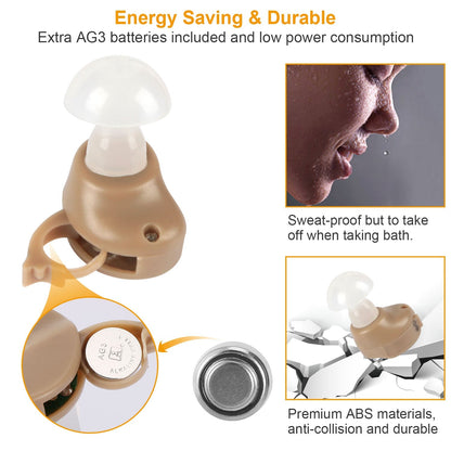 Hearing Amplifier In-Ear Hearing Aids FDA Approved Personal Sound Amplifier For Adults Senior Amplifier Volume Adjustable Carry Case For Meeting Class