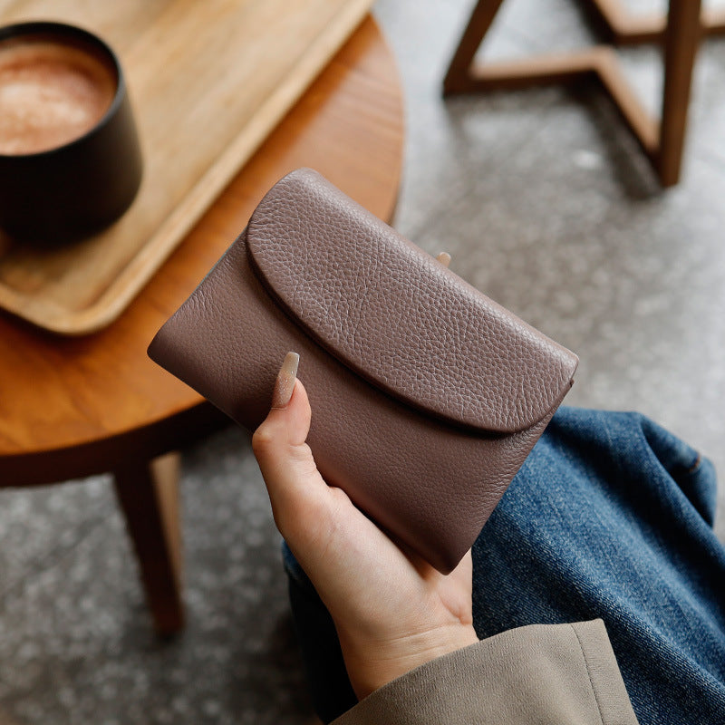 Genuine Leather Womens Short Wallet Card Holder With Multiple Card Slots