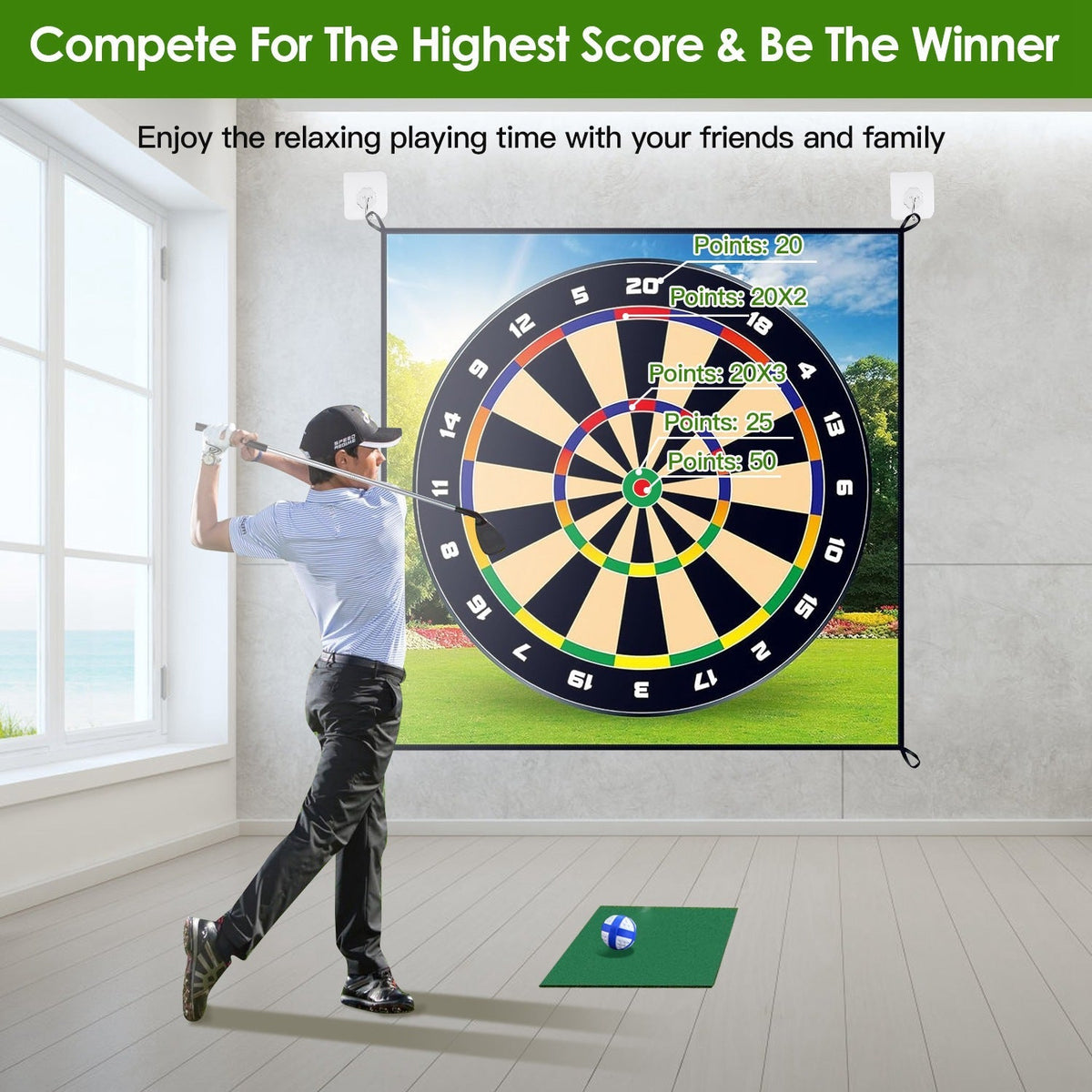 Golf Chipping Dart Game Mat Set With 20 Sticky Balls Ground Stakes Hanging Hooks Carrying Bag Indoor Outdoor Golf Hitting Training Game Mat For Kids B
