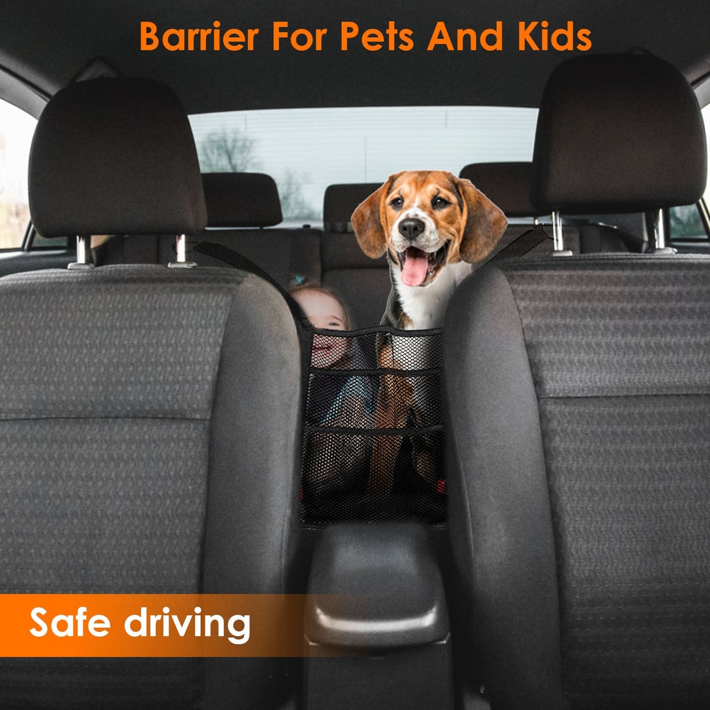 Car Mesh Organizer 3 Layer Seat Back Net Pocket Bag Cargo Elastic Tissue Purse Holder Driver Storage Netting Pouch Barrier of Backseat for Kids Pets