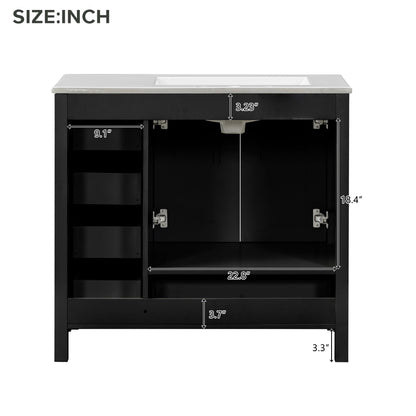 36" Black Bathroom Vanity With Ceramic Sink Combo