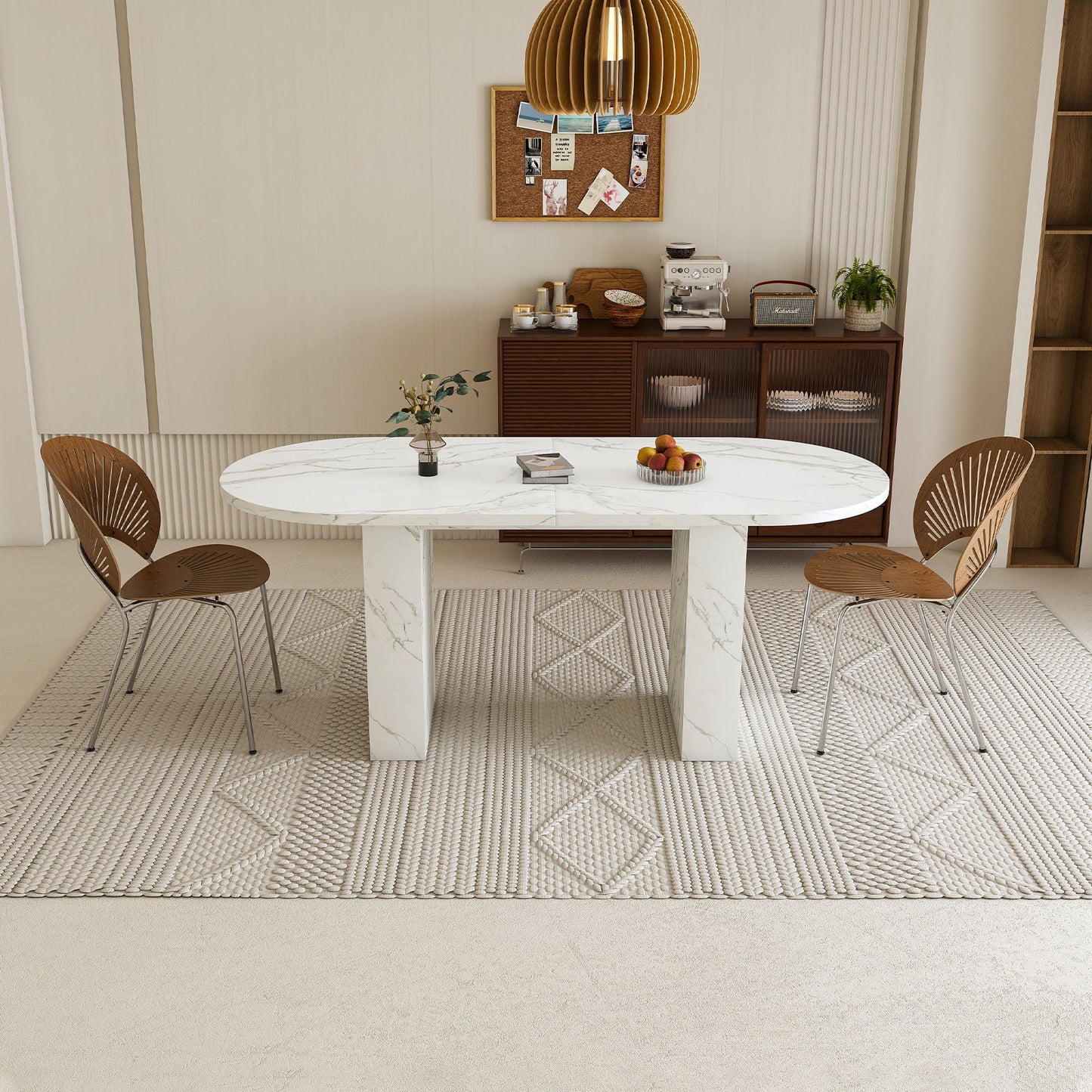 Oval Dining Table With Wood Strip Base