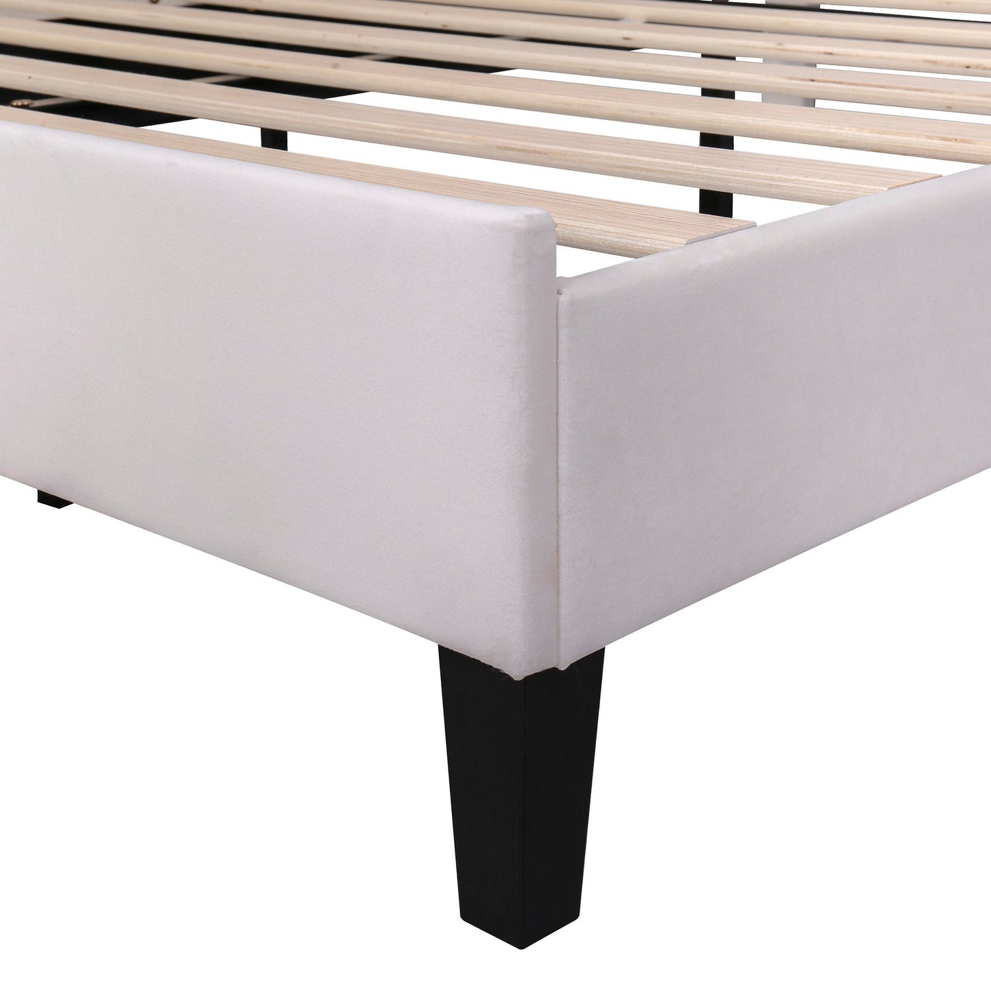 Upholstered Platform Bed With Flower Pattern Headboard