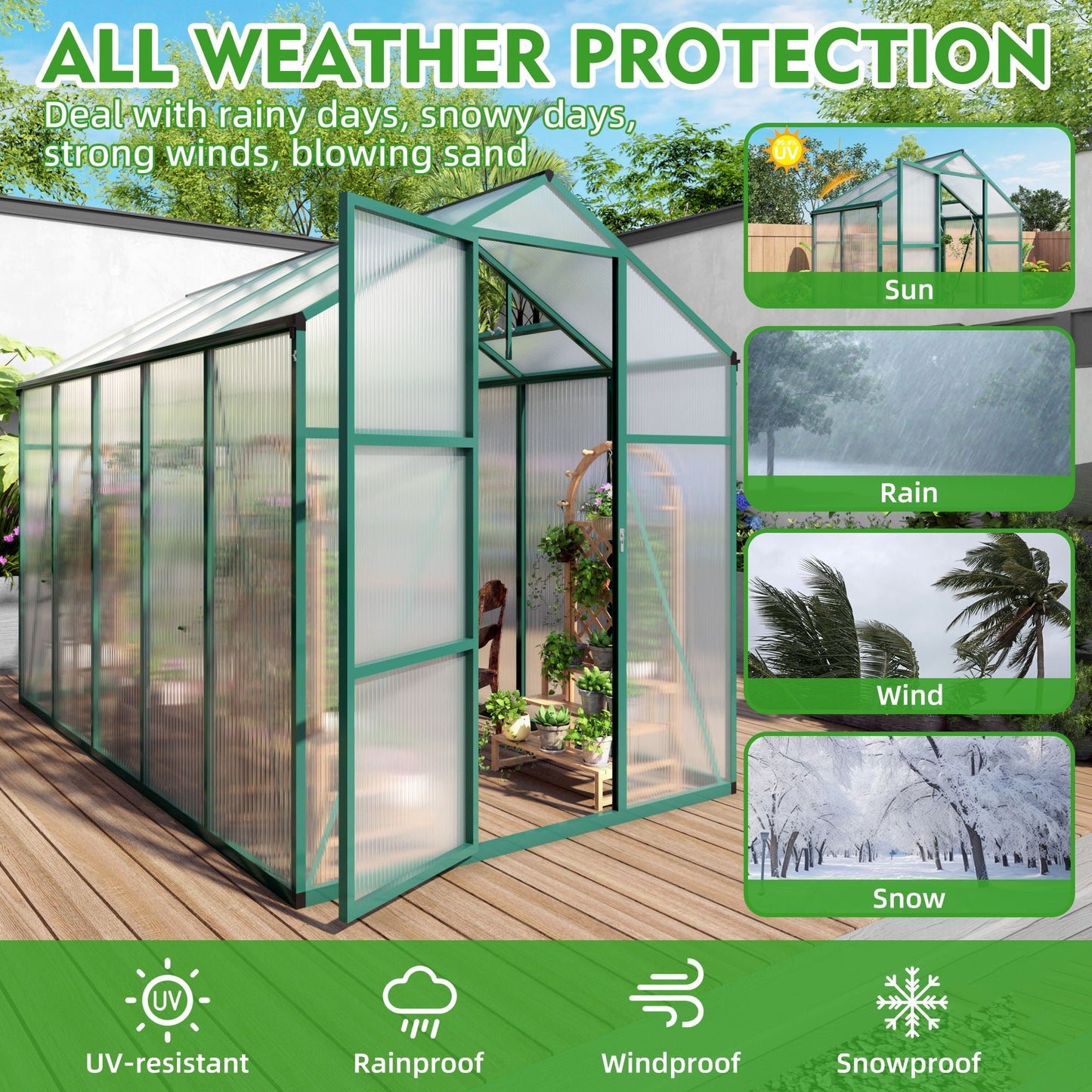 Polycarbonate Walk-In house, Raised Base For Outdoor In All Season