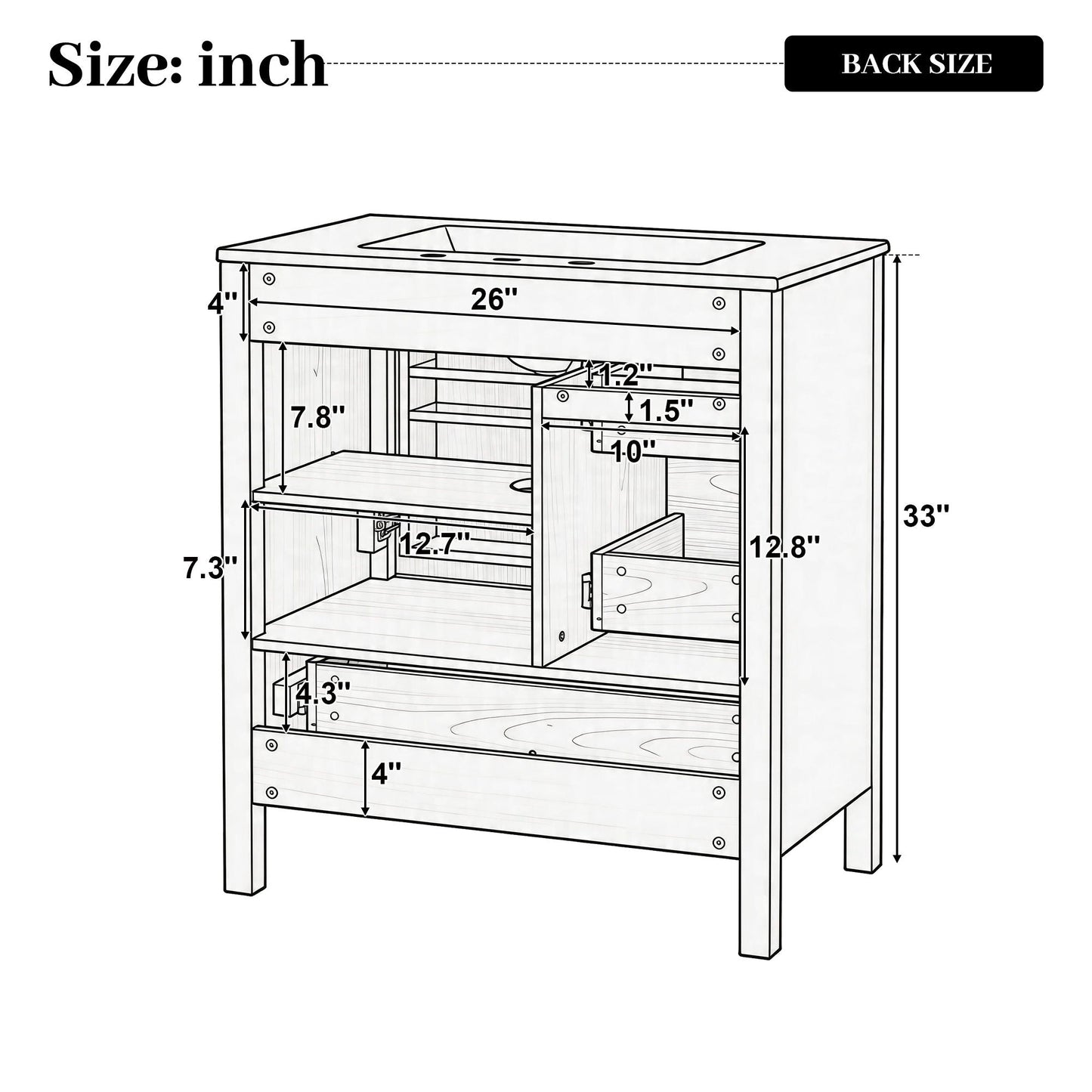 Modern Bathroom Vanity With Sink, Soft Close Drawers & Door, Storage Rack