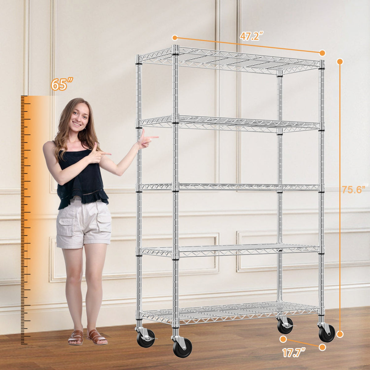 5-Shelf Wire Storage Shelving Unit with Heavy Duty Carbon Steel - Chrome