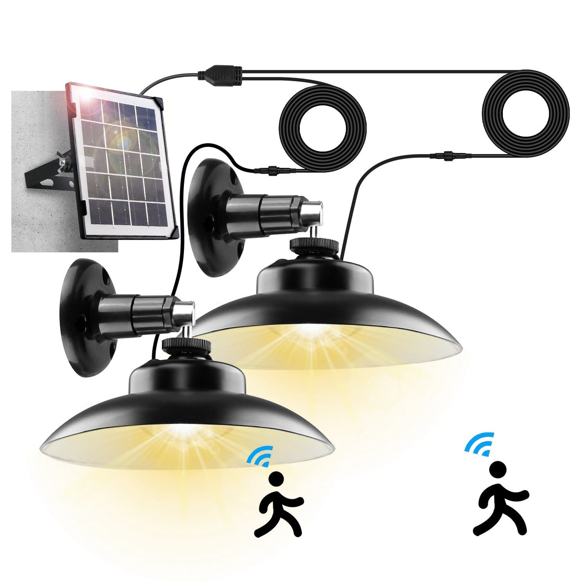 2Pack Solar Shed Lights with Separate Panel Wall Mounted Solar Pendant Light Indoor Outdoor with Remote Timer 3 Modes 3 Light Colors IP 55 Waterproof