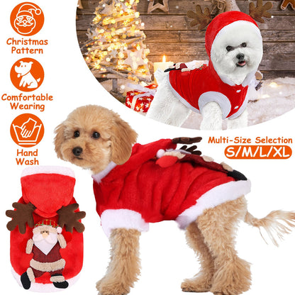 Pet Christmas Clothes Santa Claus Reindeer Antlers Costume Winter Outfit New Year Coat For Small Medium Dogs Cats Available in S/M/L/XL