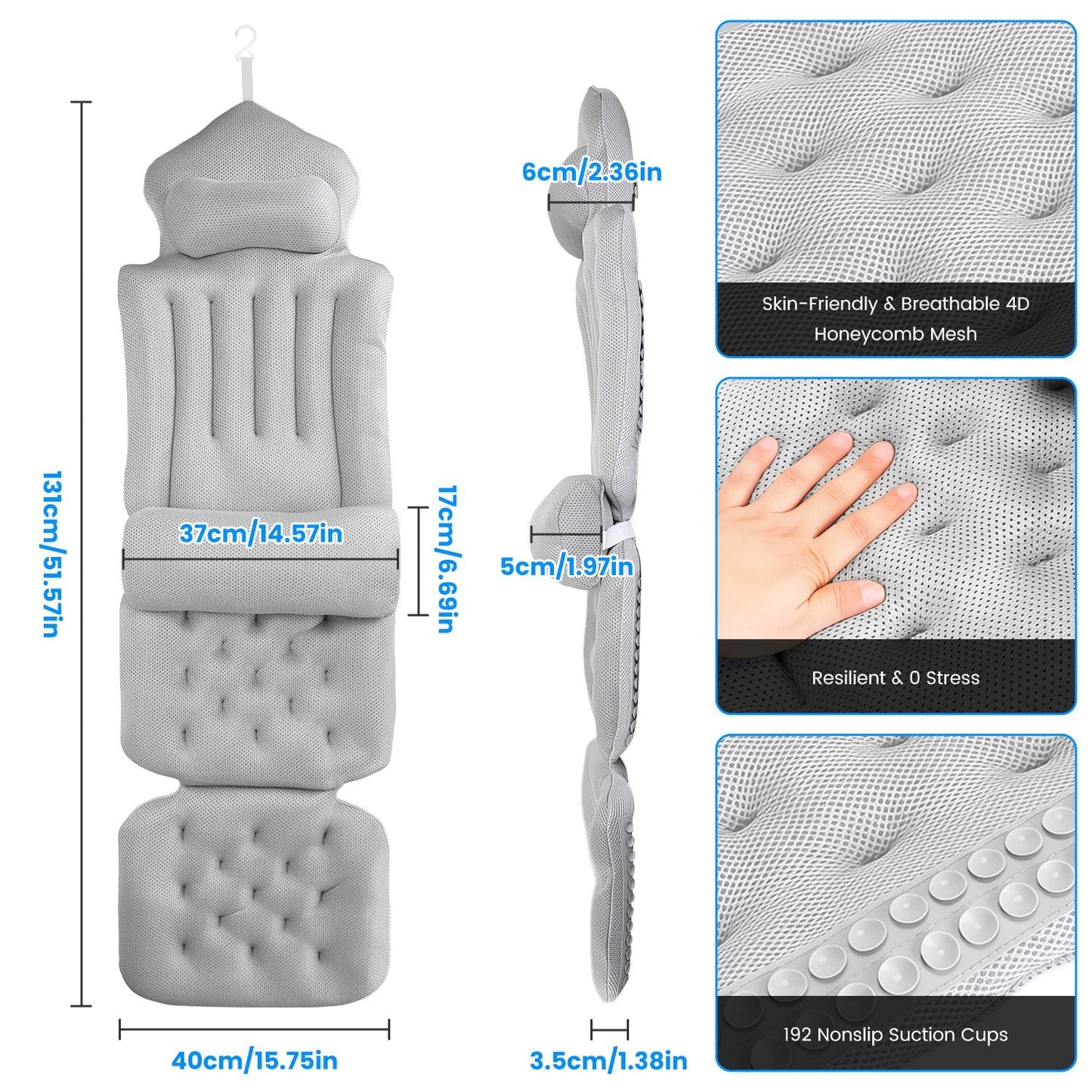Full Body Bath Pillow with Lumbar Support & Suction Cups