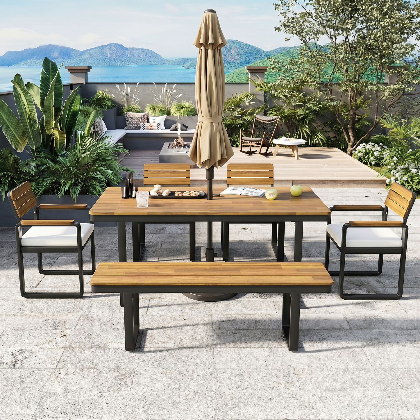 6-Piece Outdoor Dining Set with Acacia Wood