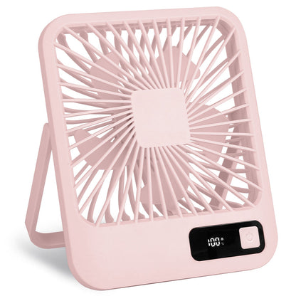 Mini Desktop Cooling Fan Rechargeable Battery Powered Personal Fan Speed Adjustment Strong Airflow Quiet Travel Fan with LCD Display for Home Office T
