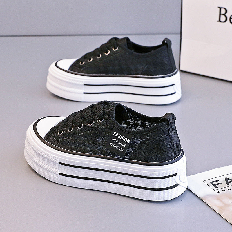 Womens Summer Breathable Lace Mesh Shoes With 5cm Thick Sole For Height Increase
