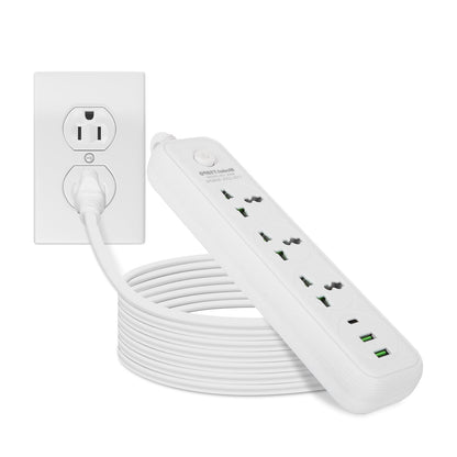 Power Strip with 5.9FT Extension Cord 3 AC Outlets and 2 USB A Ports 1 USB C Port 2500W Wall Mount Outlet Extender For Home Office Dorm Travel