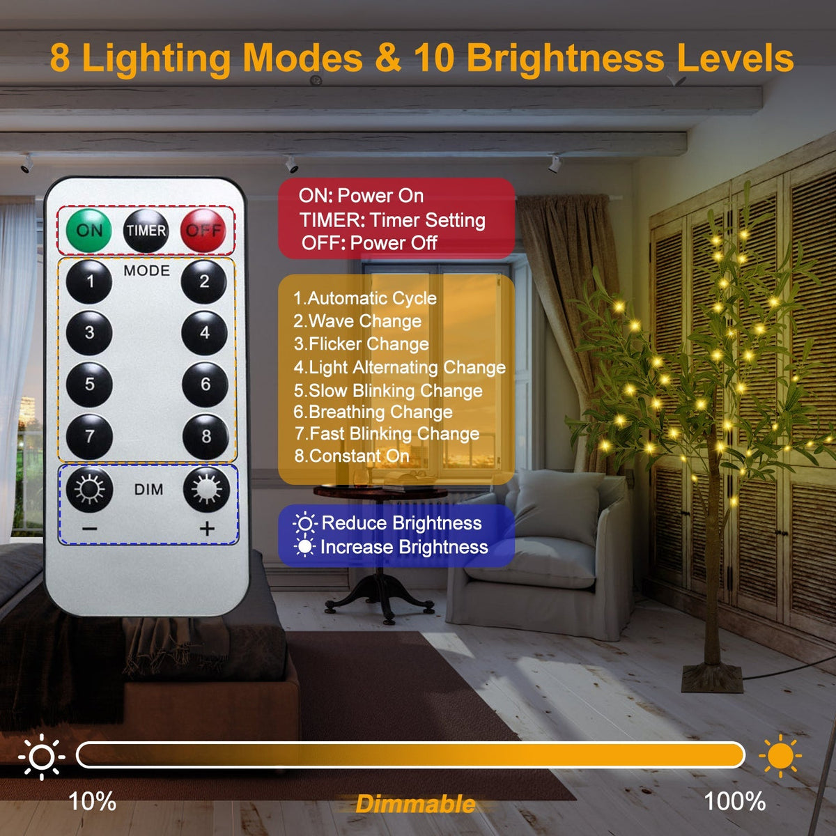 4FT 180Pcs LED Beads Lighted Olive Tree Artificial Greenery Tree with Warm White Light Lifelike Decorative Faux Tree with Remote 8 Lighting Modes 10 A