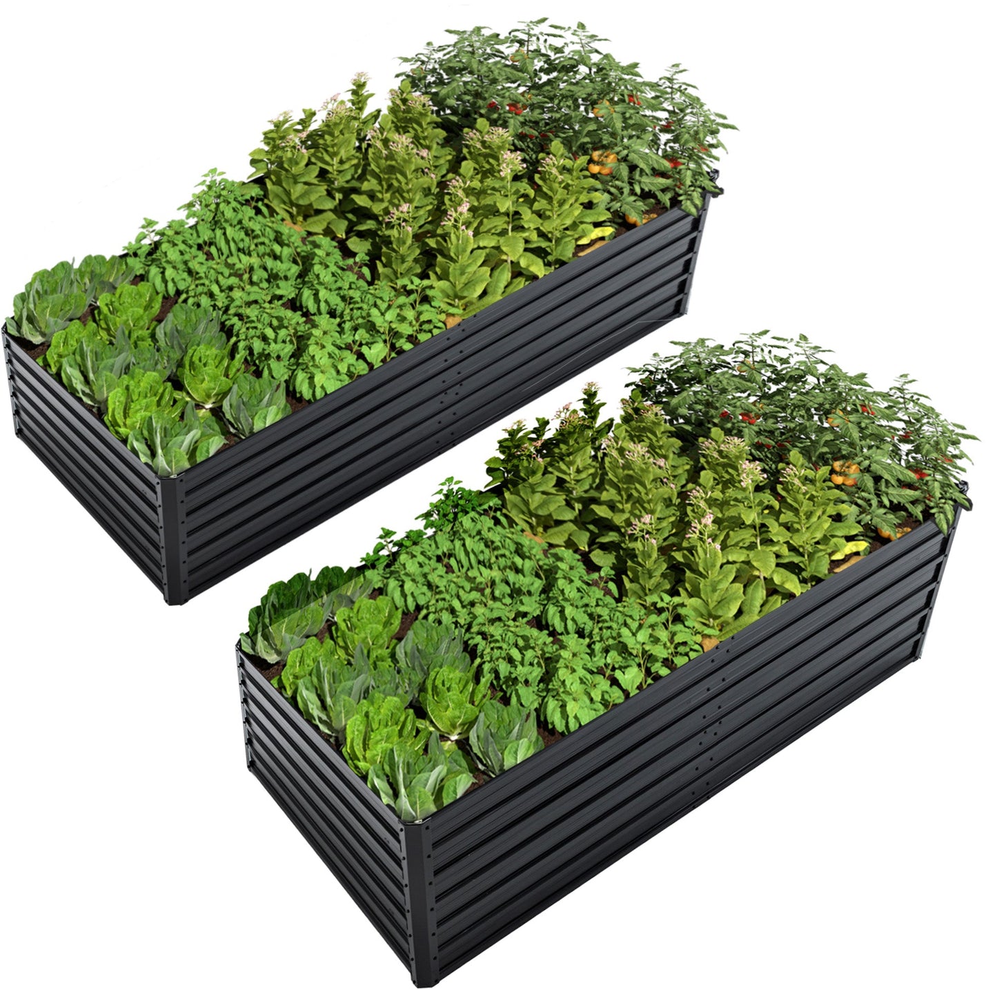 2 Pack Metal Raised Garden Bed Kit Outdoor - 8x4x2 FT Galvanized Planter Boxes Set