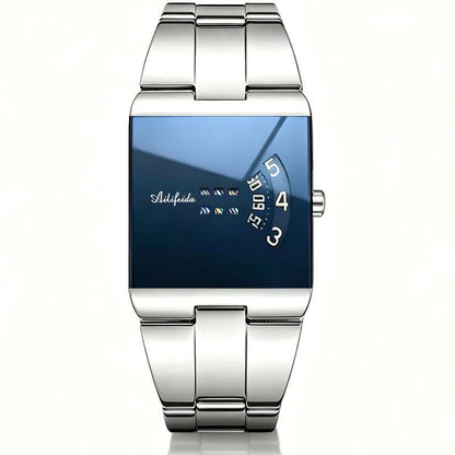 Square Quartz Waterproof Steel-band Luxury Mens Wristwatch