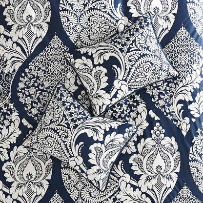 7 Piece Cotton Printed Comforter Set Indigo Queen