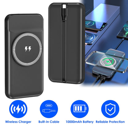 10000mAh 22.5W Magnetic Wireless Power Bank PD Fast Charging Portable Charger with Built-in Type-C Cables 15W Wireless Charging