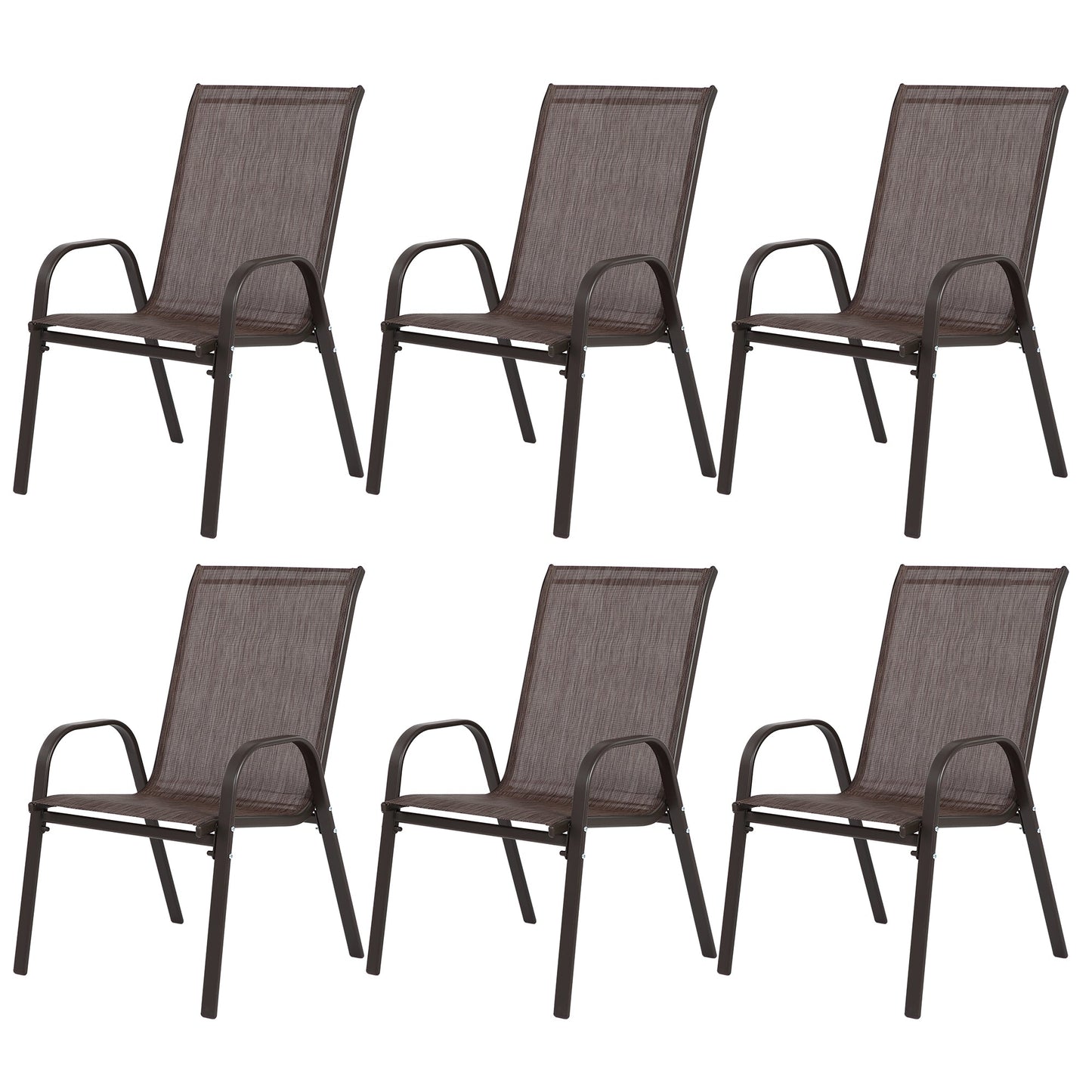 6 Piece Patio Chairs with High Backrest and Armrest - Brown