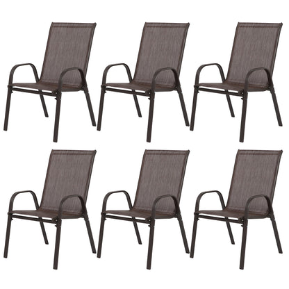 6 Piece Patio Chairs with High Backrest and Armrest - Brown