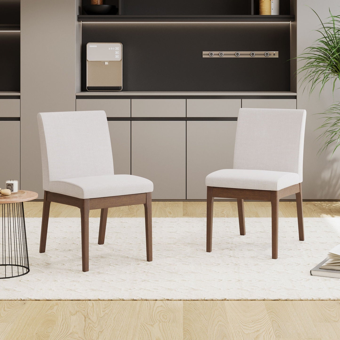 Dining Chairs with Upholstered Seat and Backrest (Set of 2) - Light Beige / Walnut