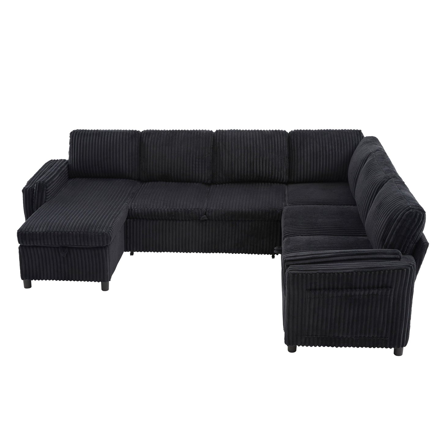Convertible U-Shaped Sectional Sofa Bed With USB Ports And Storage
