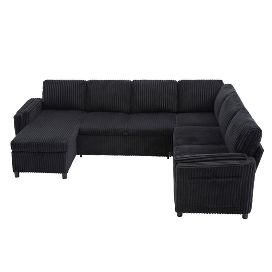Convertible U-Shaped Sectional Sofa Bed With USB Ports And Storage